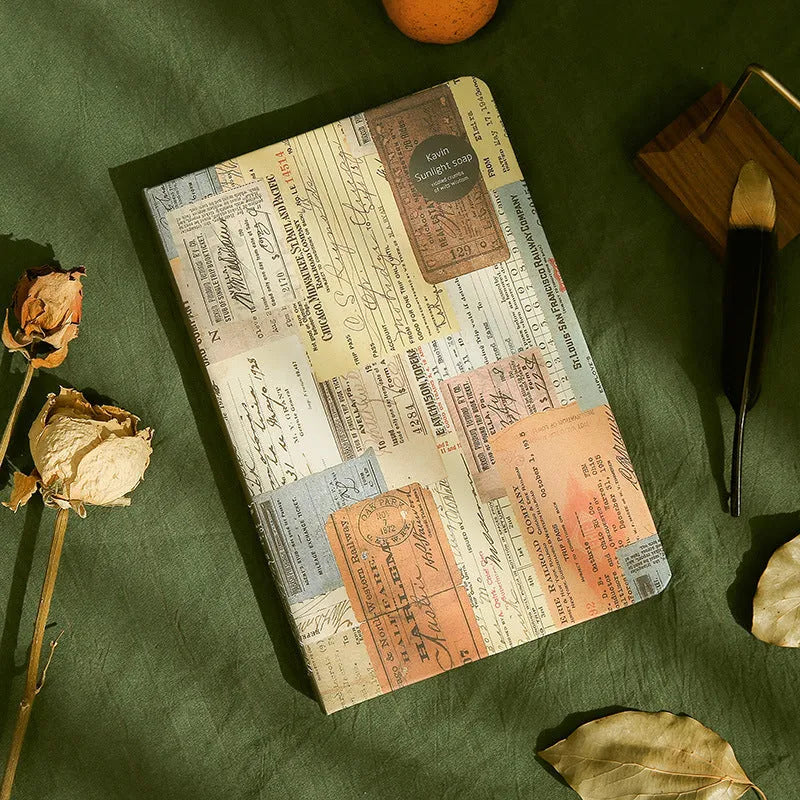 A5 kraft paper notebook with illustrated colour pages in European retro style