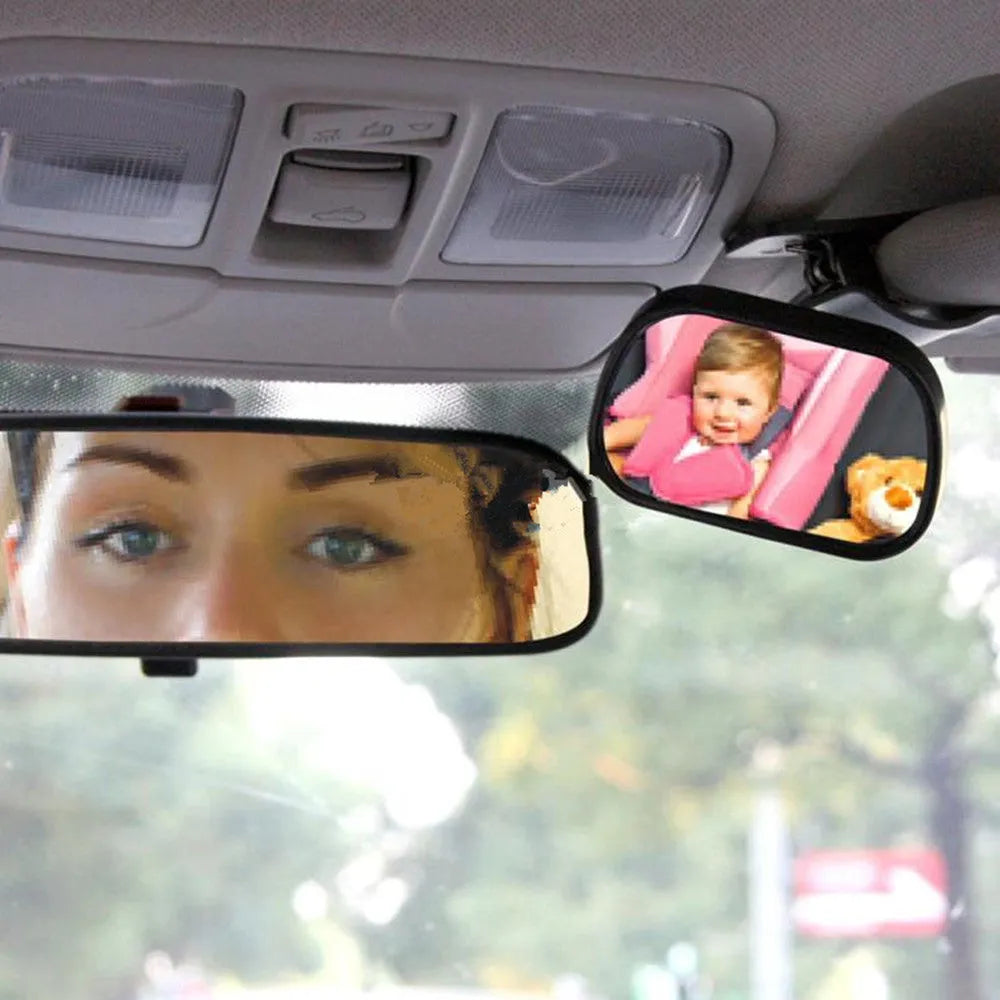 Mini car baby view mirror 2 in 1 black convex mirror with sucker base and visor frame base