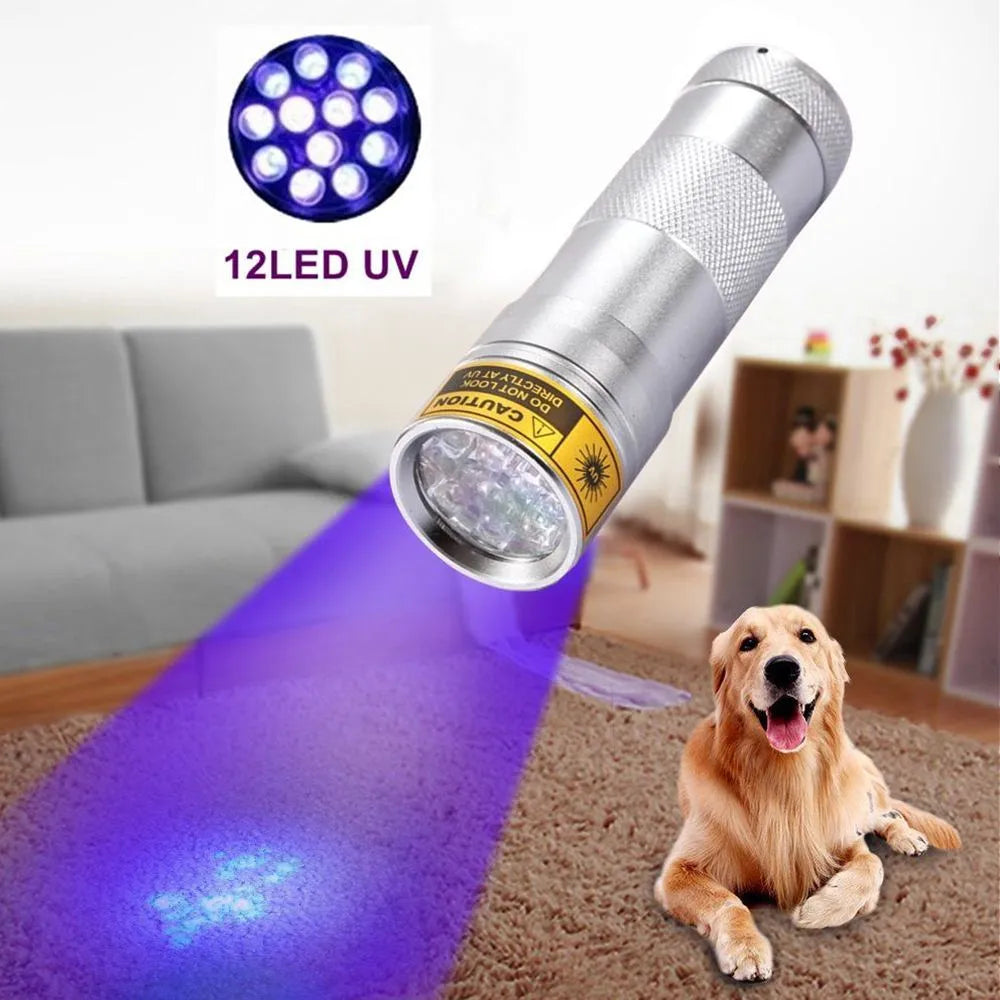21 LED UV violet flashlight 395-400nm aluminium alloy silver torch side view