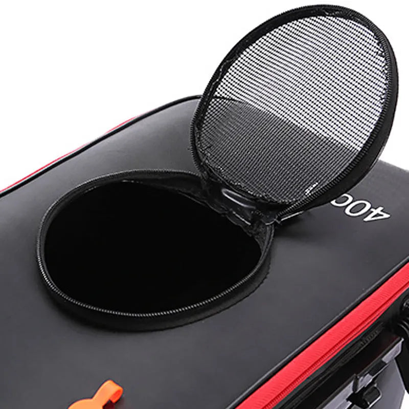 EVA portable fishing bag folding live fish box in black with thick nylon zipper