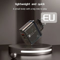 38W transparent charging adapter with TYPE-C port, EU round and US flat plug heads visible