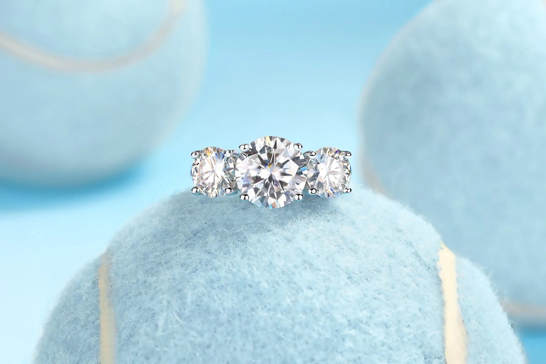 Three Lives Of Fortune wedding ring set with 3-carat moissanite in S925 silver platinum plated band with GRA certificate on gift box