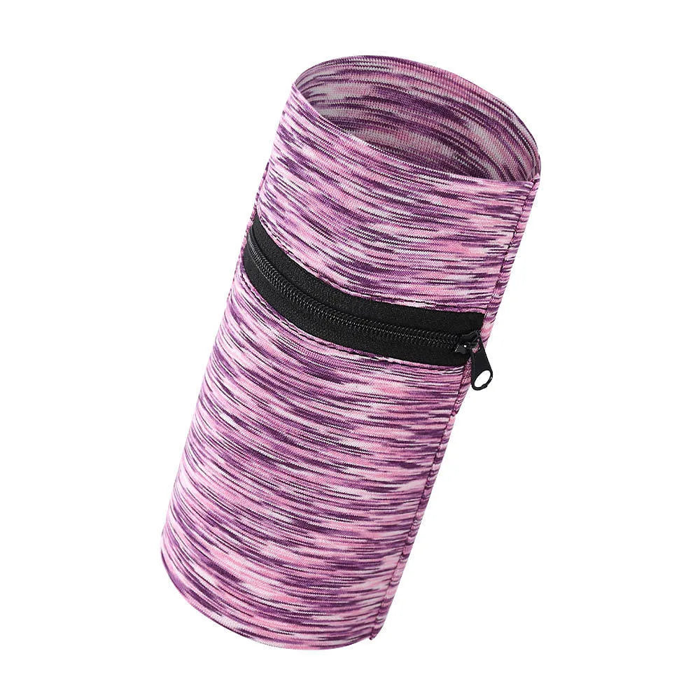 Polyester sports arm bag for mobile phones shown in multiple colours including striped patterns, worn on the arm.
