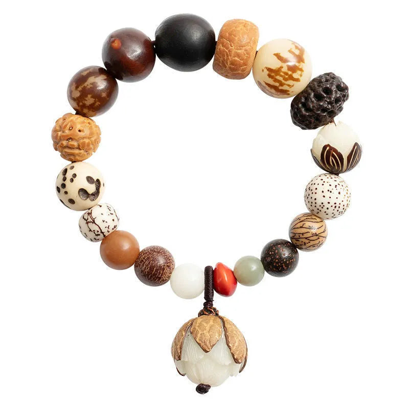 Handmade geometric Bodhi seed bracelet with 18 beads and 16cm wrist circumference