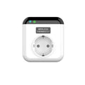 White European smart socket with remote control showing two power jacks and dimensions