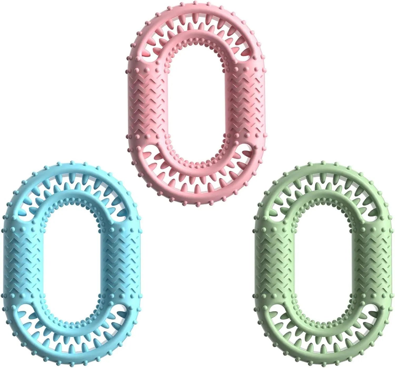 Blue O-ring shaped dog chewing toy for large breed aggressive chewers on a plain background
