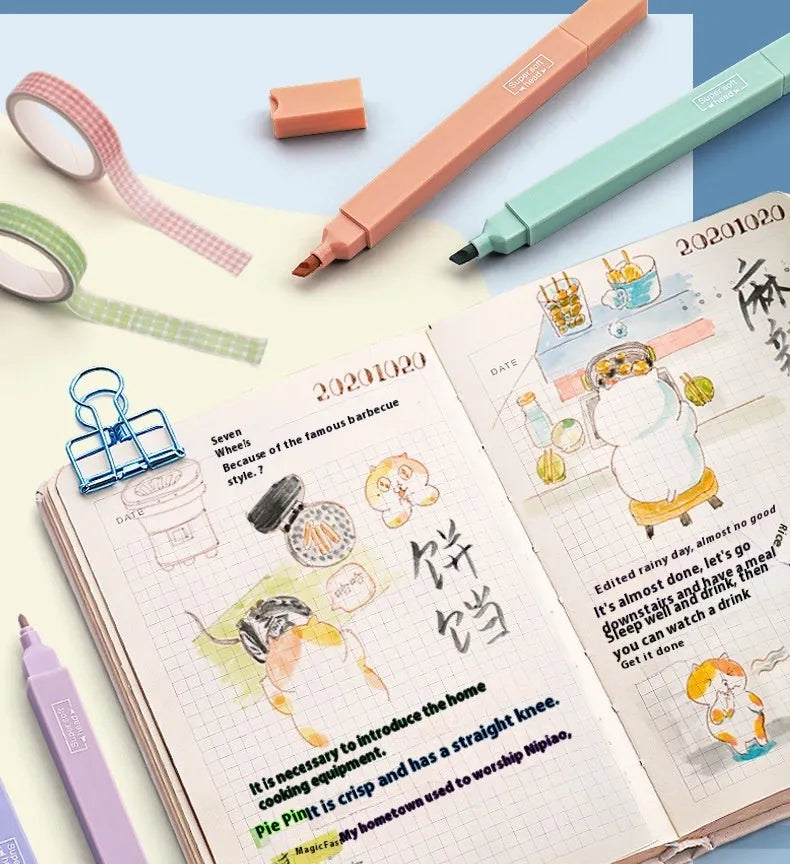 Set of double-headed fluorescent marker pens in Salt series, Sweet series, and mixed colours.