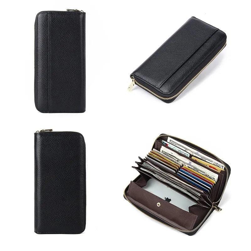Women's genuine leather RFID anti-theft wallet in six colour options showing interior card slots