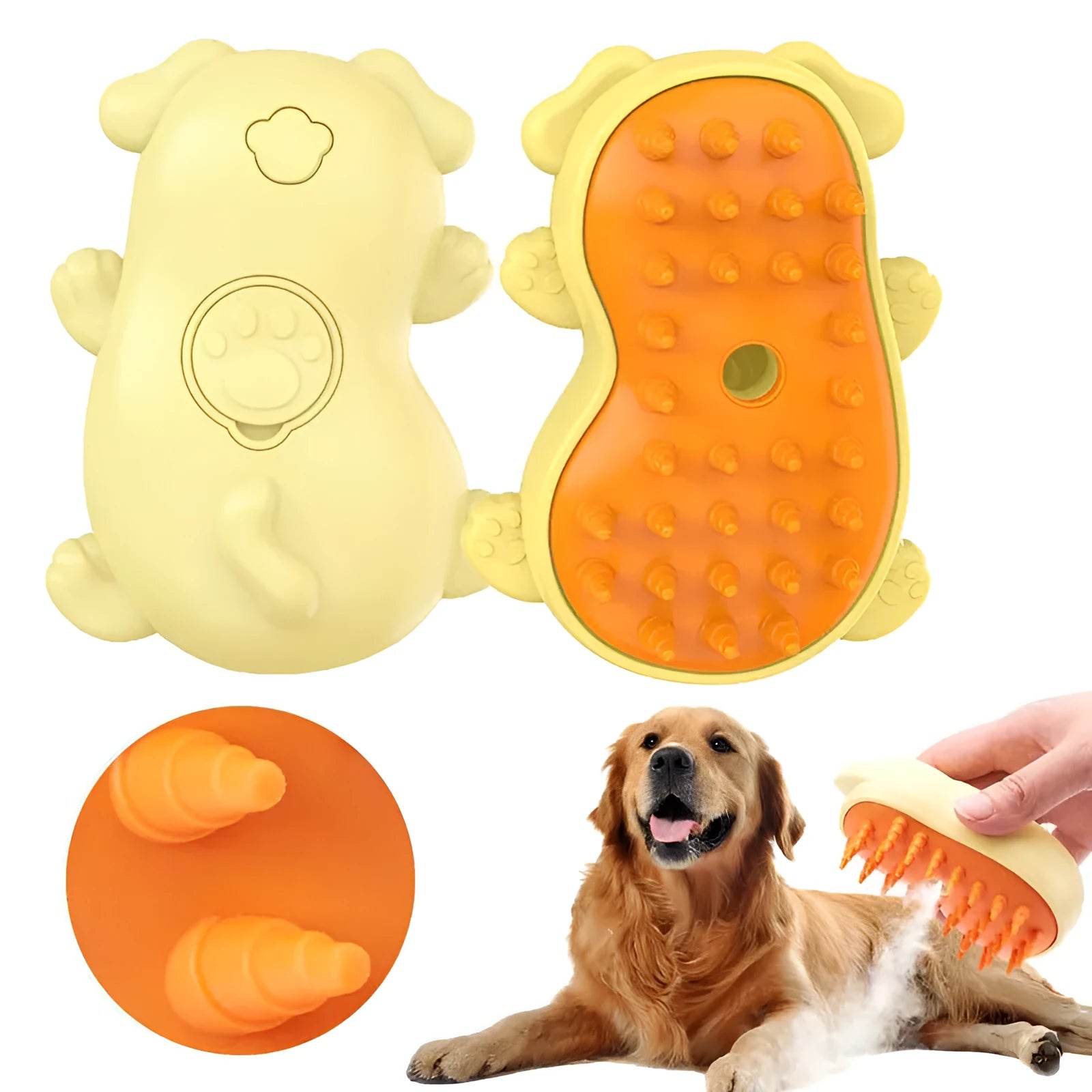 Steam grooming brush for cats and dogs on a white background.