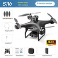 Black HD brushless motor UAV drone with four-side obstacle avoidance sensors and camera, remote control shown beside it.