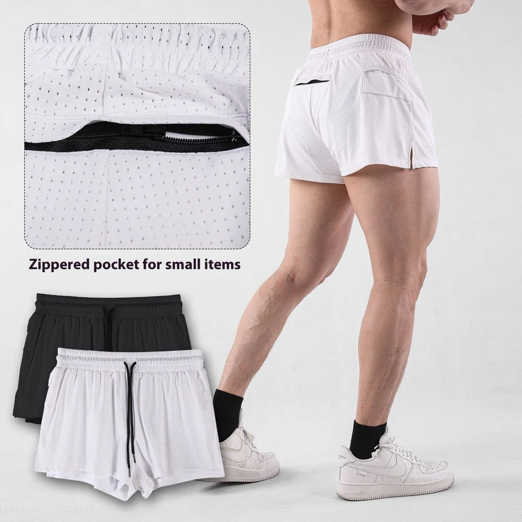 Men's black and white quick-drying nylon shorts for summer sports and leisure.