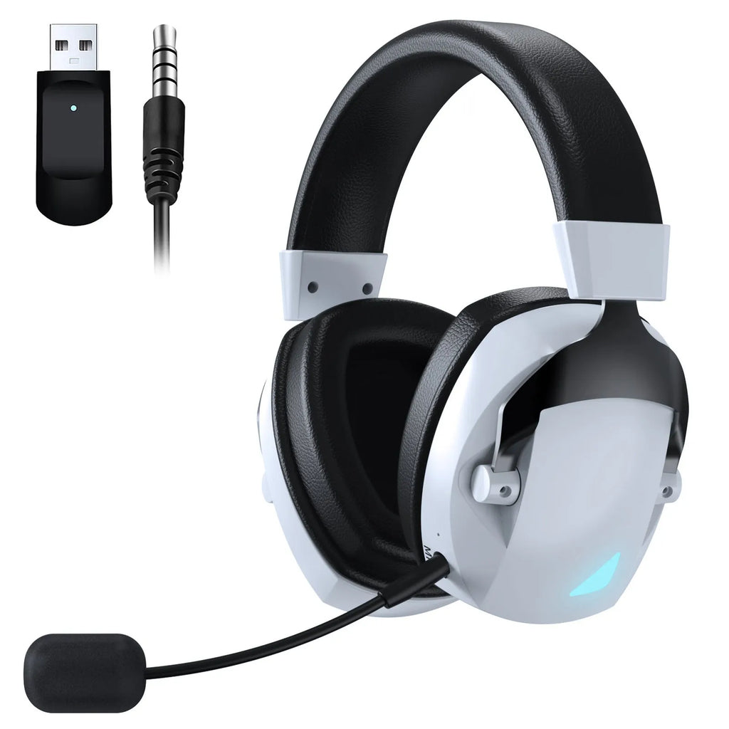 Black over-ear Bluetooth headphones with 2.4G dual-mode for gaming, IPX4 rating, ABS plastic and protein leather construction