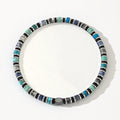 Cylindrical semi-precious stone bracelet with geometric design and hand-woven construction