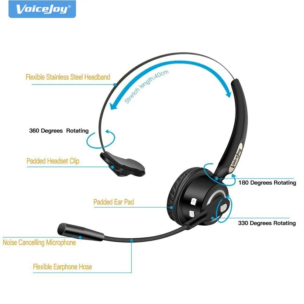 Over-ear Bluetooth headset with microphone for truck drivers and office professionals