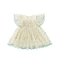 Children's green striped yellow cotton romper dress with sleeveless A-line skirt for girls 3-8 years