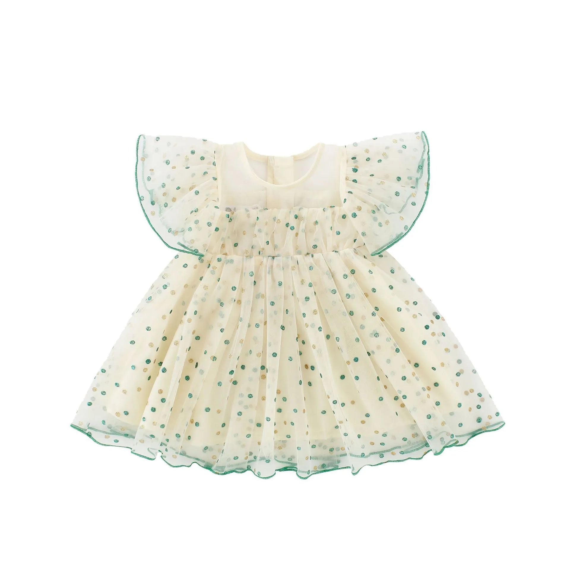 Children's green striped yellow cotton romper dress with sleeveless A-line skirt for girls 3-8 years