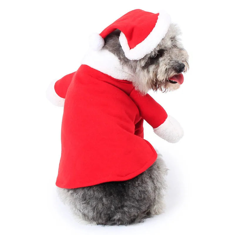 Red polar fleece pet Santa Claus costume for dogs and cats in stretchable Christmas design