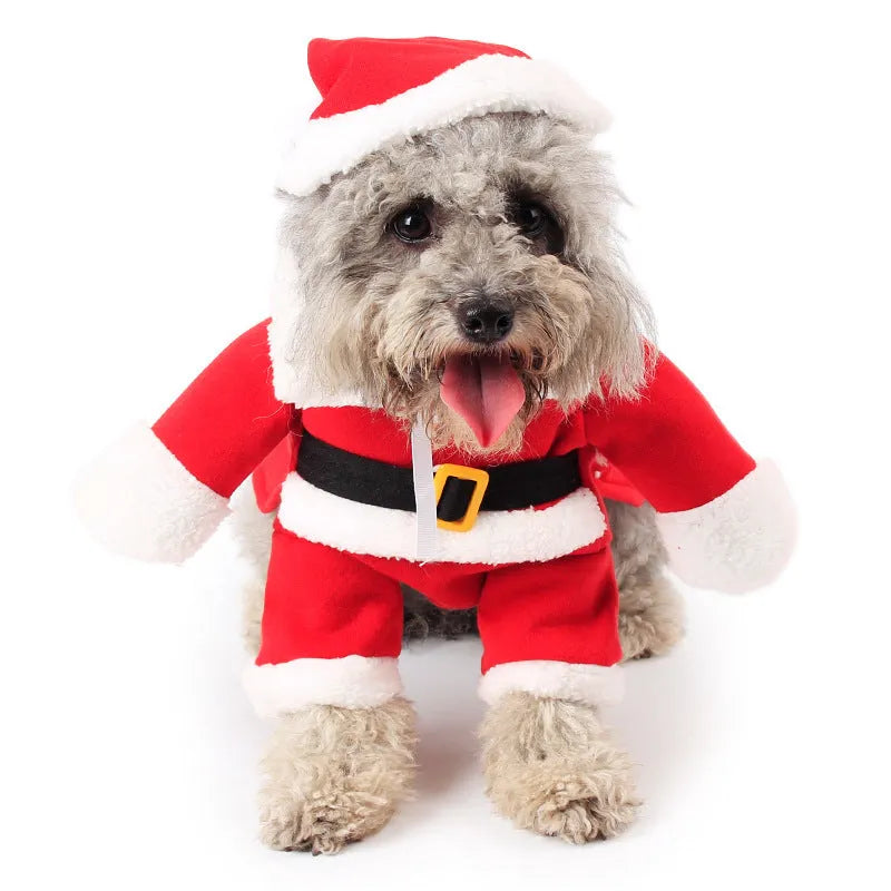 Red polar fleece pet Santa Claus costume for dogs and cats in stretchable Christmas design