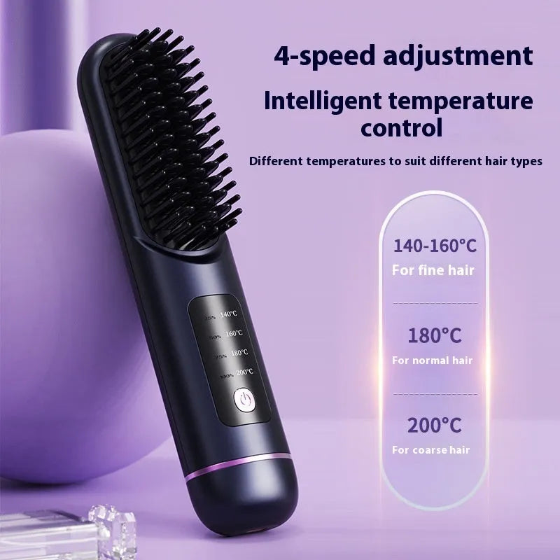 Portable USB-C rechargeable negative ion hair comb in blue, grey, or white.