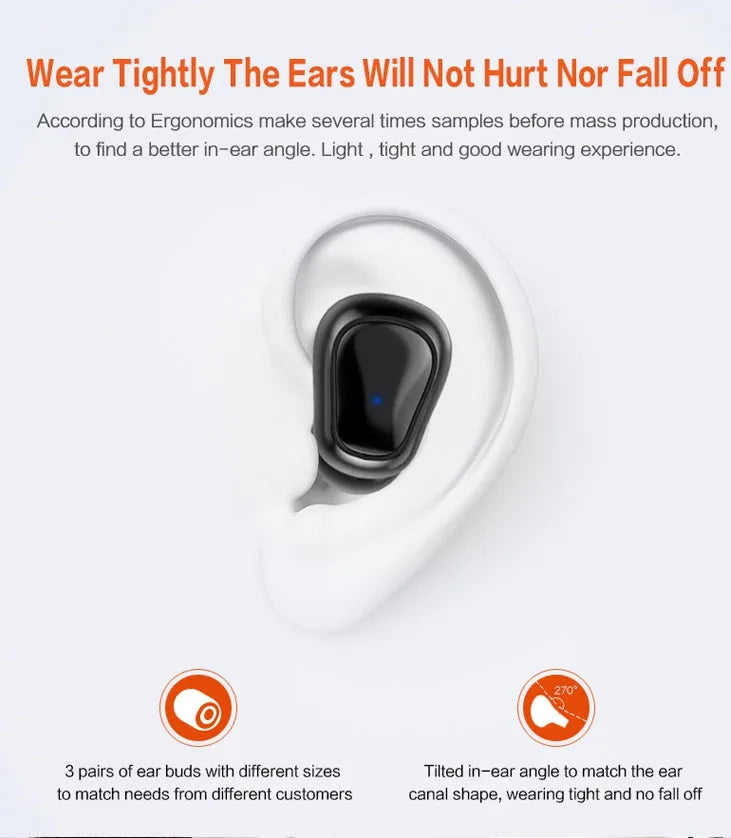 Ultra-lightweight black Bluetooth 5.0 TWS sports earbuds with a compact white charging case on a grey background.