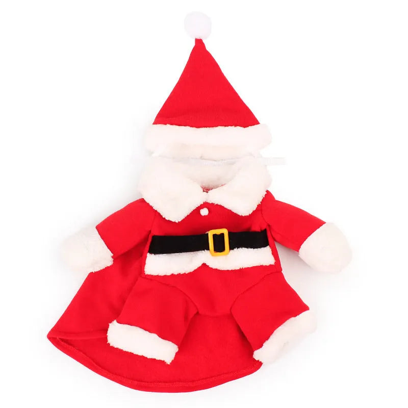 Red polar fleece pet Santa Claus costume for dogs and cats in stretchable Christmas design