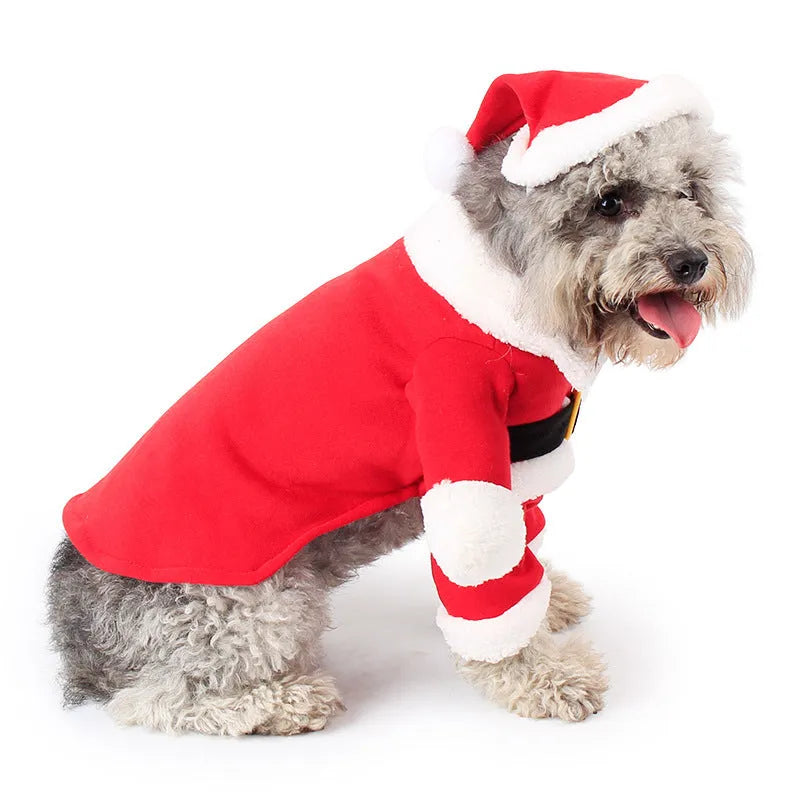 Red polar fleece pet Santa Claus costume for dogs and cats in stretchable Christmas design