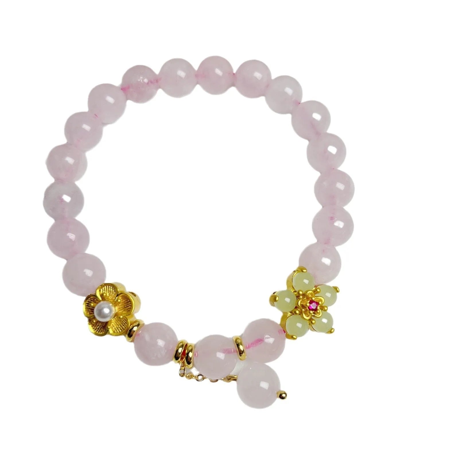 NAFU pink crystal peach blossom bracelet for women, handmade Chinese-style jewellery