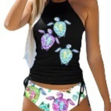 Conservative ladies swimsuit with colourful split printing design in European American style