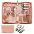 30-piece stainless steel nail beauty tool set shown in pink, blue, rose gold, black, and green colour options.
