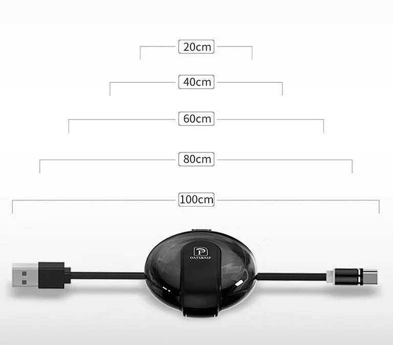 Black 3-in-1 magnetic retractable style charger with car mounting patch and three phone plugs