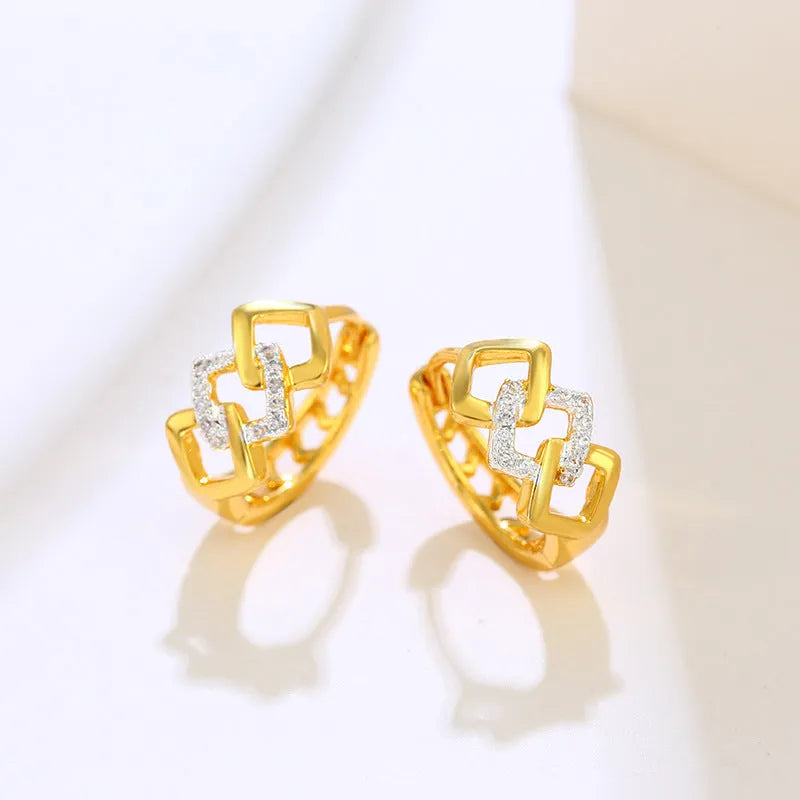 Gold geometric hollow-out alloy earrings with simple design and ear clip fitting