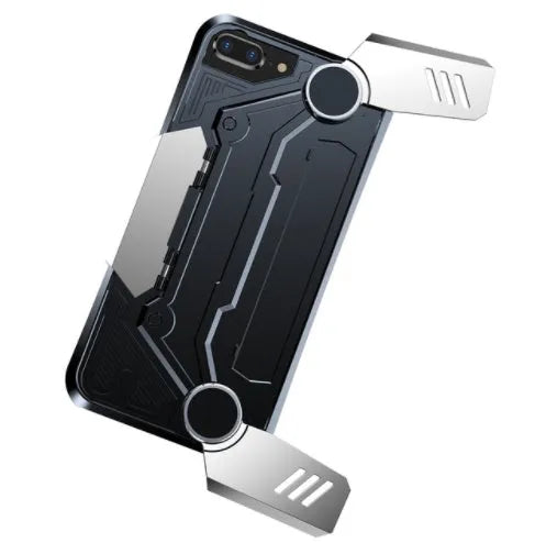 Black smartphone case with integrated gamepad buttons for iPhone 7 8.