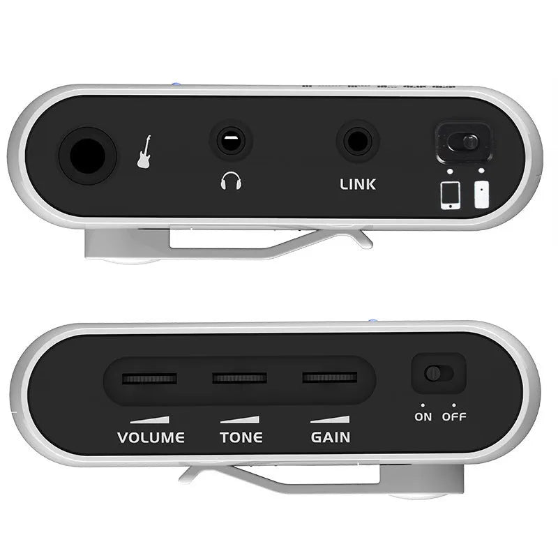 White metal distortion headphone amplifier with I PLUG design for electric guitar practice