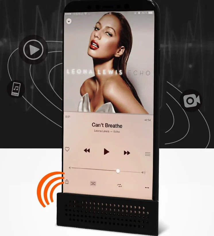 Mini mobile phone amplifier bracket for iPhone desktop sound enhancement in black, blue, pink or white