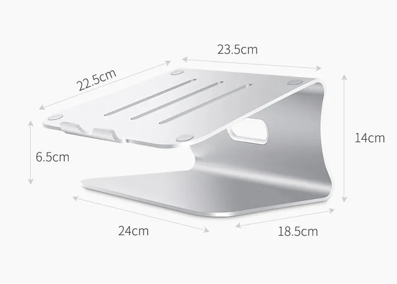 Aluminium alloy rotary cooling bracket for notebooks in silver or grey.