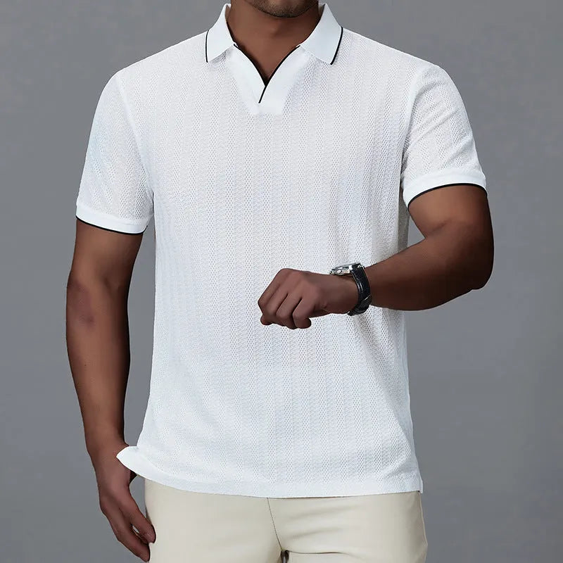 Men's loose fit short sleeve polo t-shirt in thin nylon fabric showing colour options