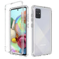 Transparent all-inclusive mobile phone case for Samsung Galaxy phones on a table.