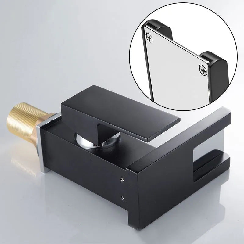 Waterfall basin faucet with chrome finish and induction sensor for hands-free bathroom use