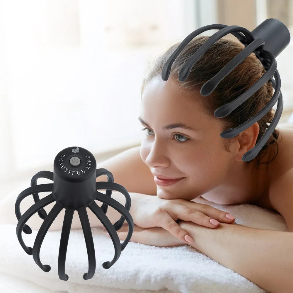 Octopus Electric Head Massage Tingler multi-claw scalp massager with TPE claws in black rechargeable variant