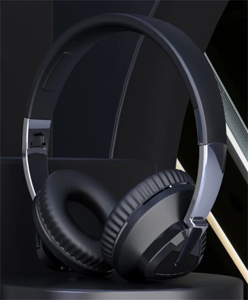 Wireless headset with subwoofer in black, white, blue, or khaki colours showing all-inclusive ear design