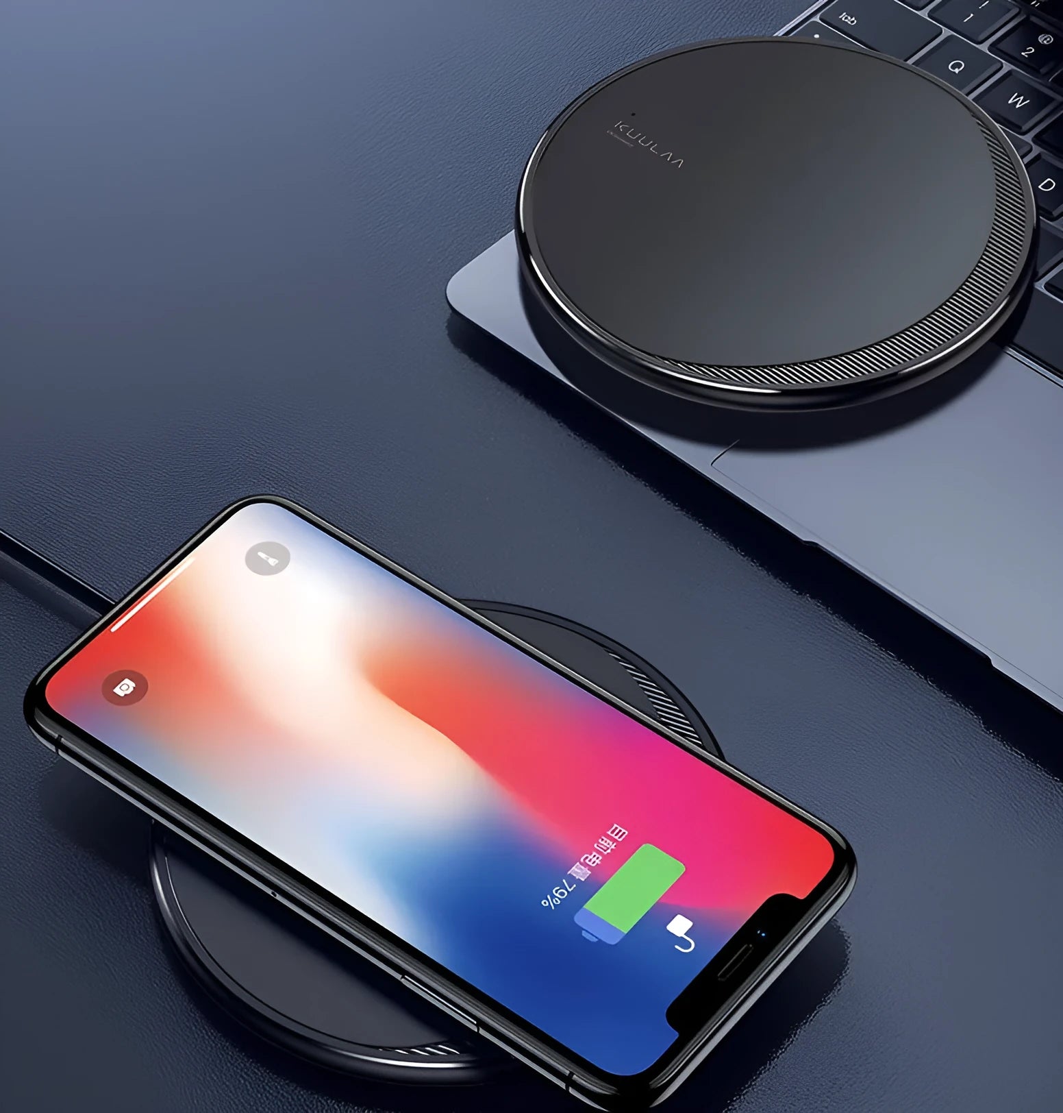 Kuulaa KL-CD16 black wireless disc charger for mobile phones with LED indicator light