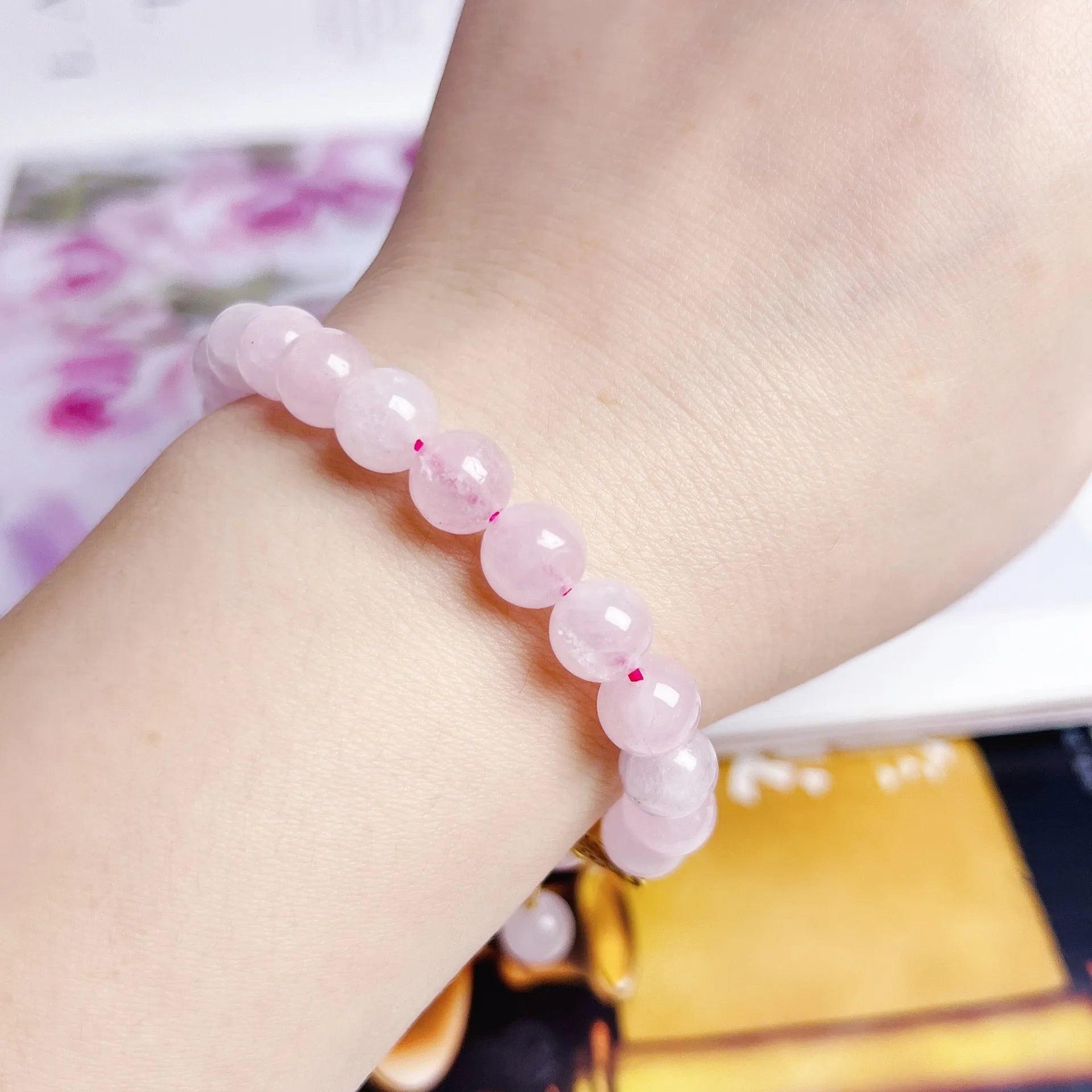 NAFU pink crystal peach blossom bracelet for women, handmade Chinese-style jewellery