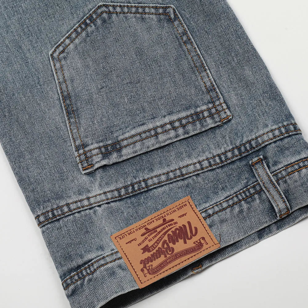 Men's blue cotton denim jeans mid waist casual trousers youth leisure wear