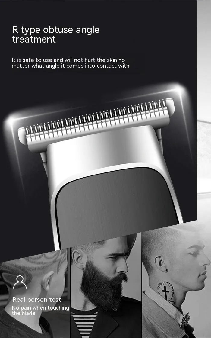 USB charging electric clipper with digital display and double cutter head, includes T-blade and carving cutter