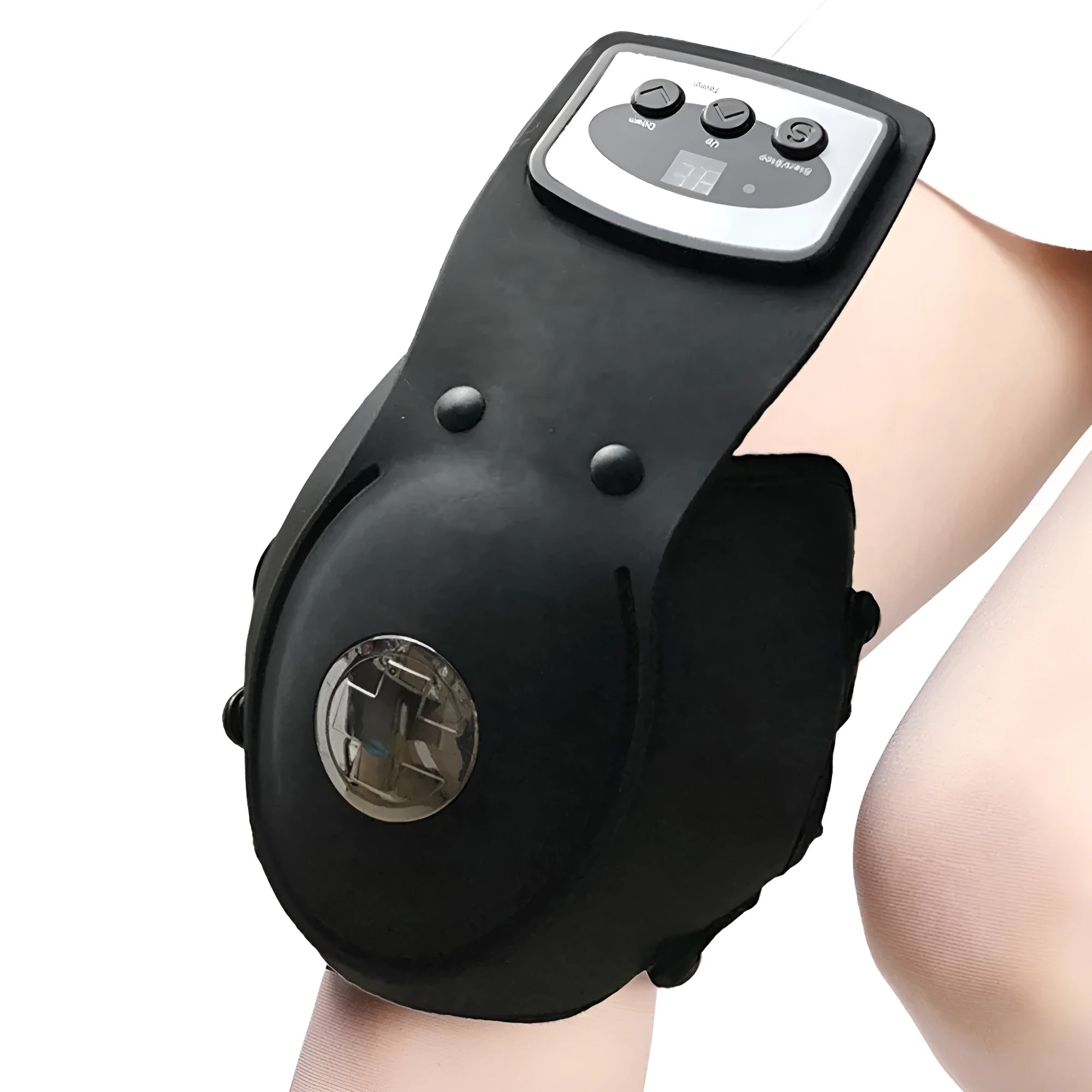Infrared knee massager with knee pads and shoulder pads on grey background