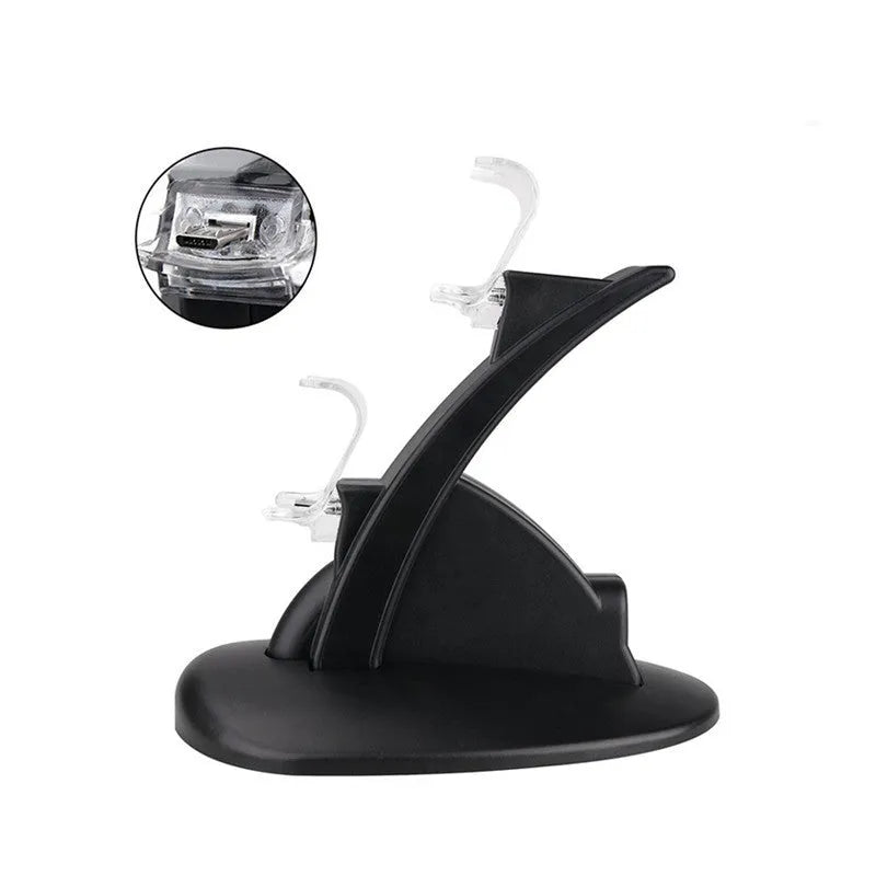 Black Xbox One dual controller charging stand showing two controller charging slots and USB cable connection