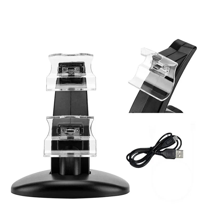 Black Xbox One dual controller charging stand showing two controller charging slots and USB cable connection