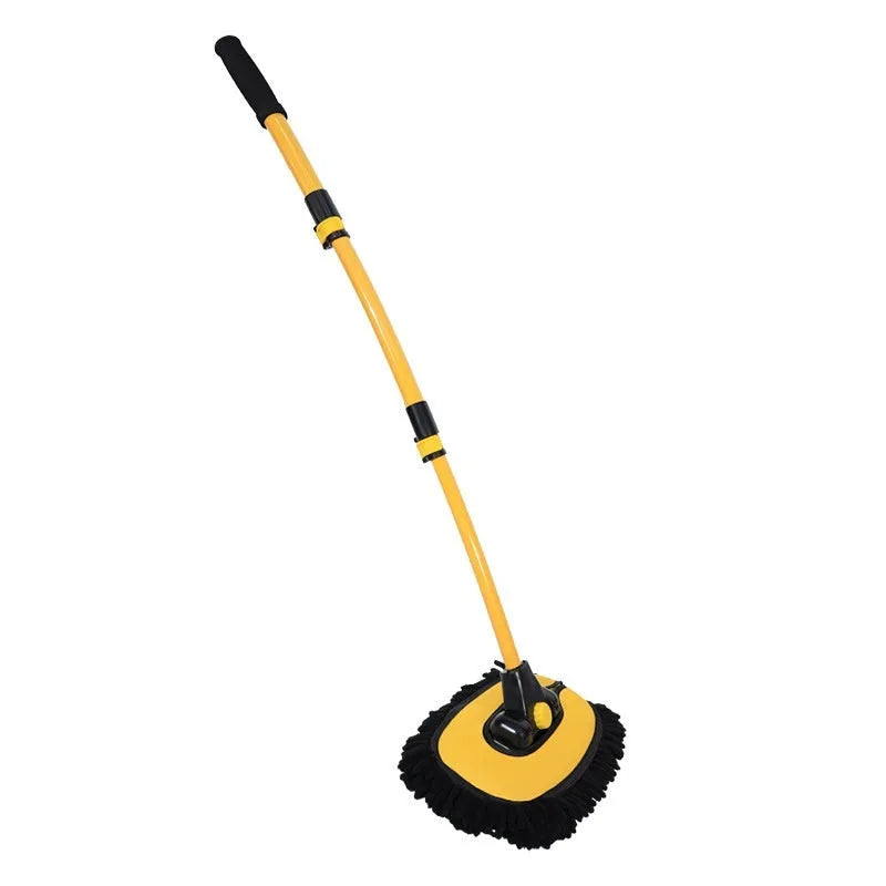 Telescopic curved aluminium car wash mop with chenille brush head in yellow colour