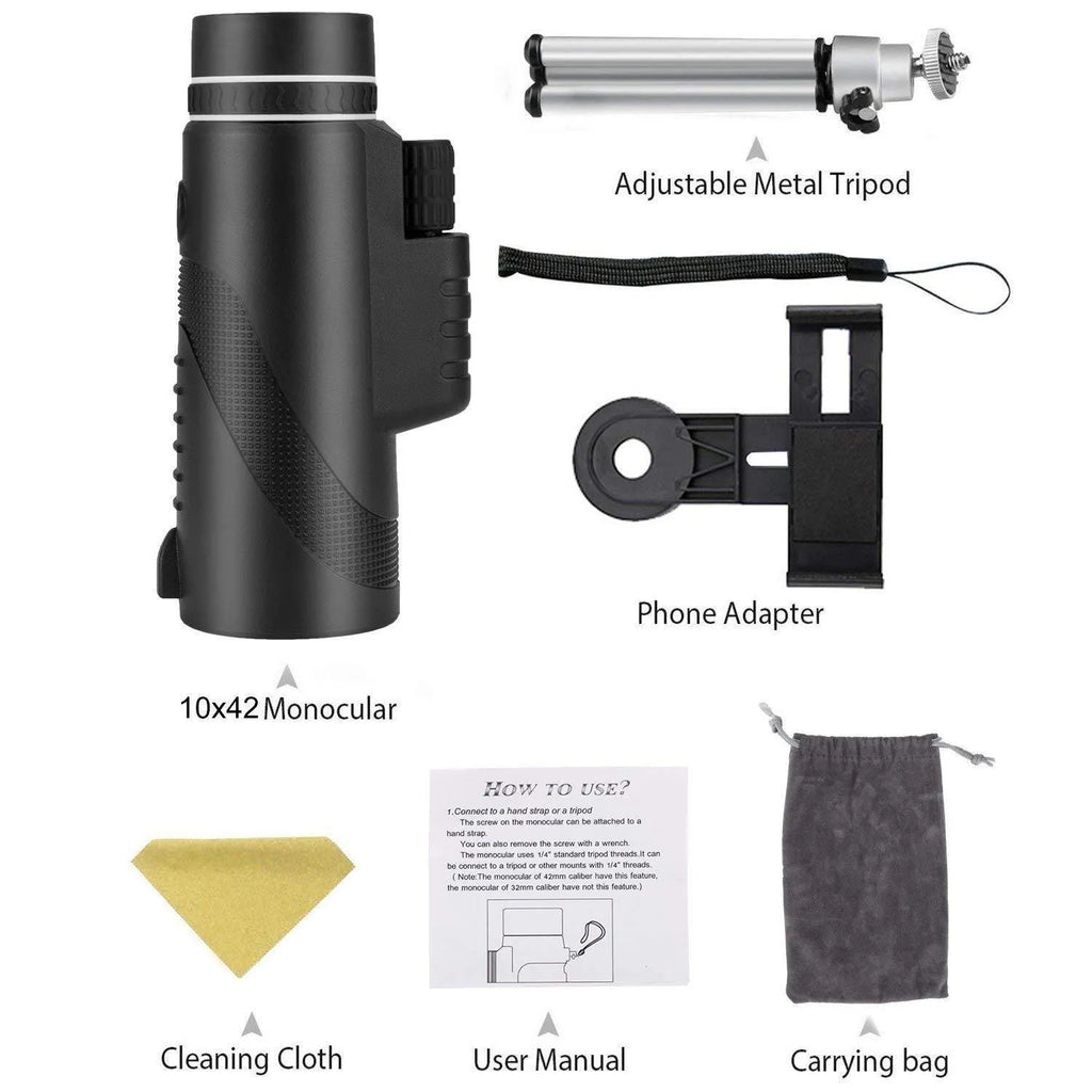 Black 40x60 monocular telescope with waterproof housing and FMC green film lens for outdoor observation.