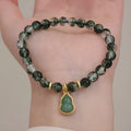 Women's natural citrine and chorite crystal bracelet with green phantom quartz heart pendant and pearl accents